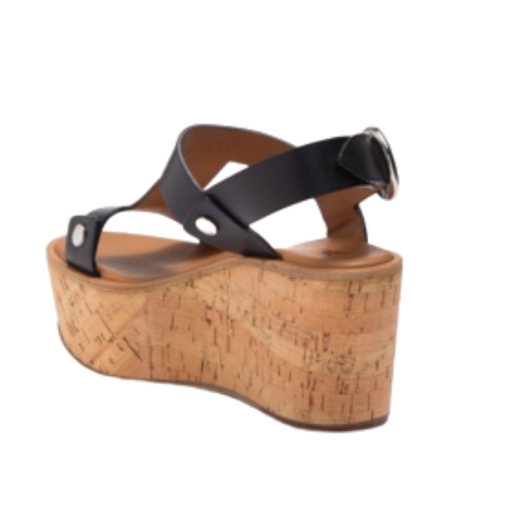 Frye Black Leather Cork Wedge Sandals - Picture 5 of 10